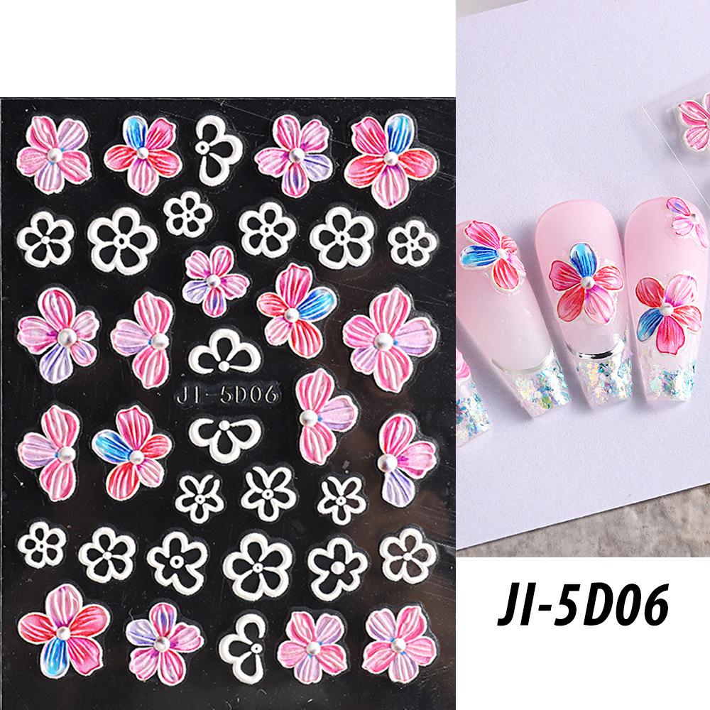

3D-наклейка для укрепления ногтей, летняя свежая наклейка для ногтей с тиснением в виде лепестков камелии JI-5D06