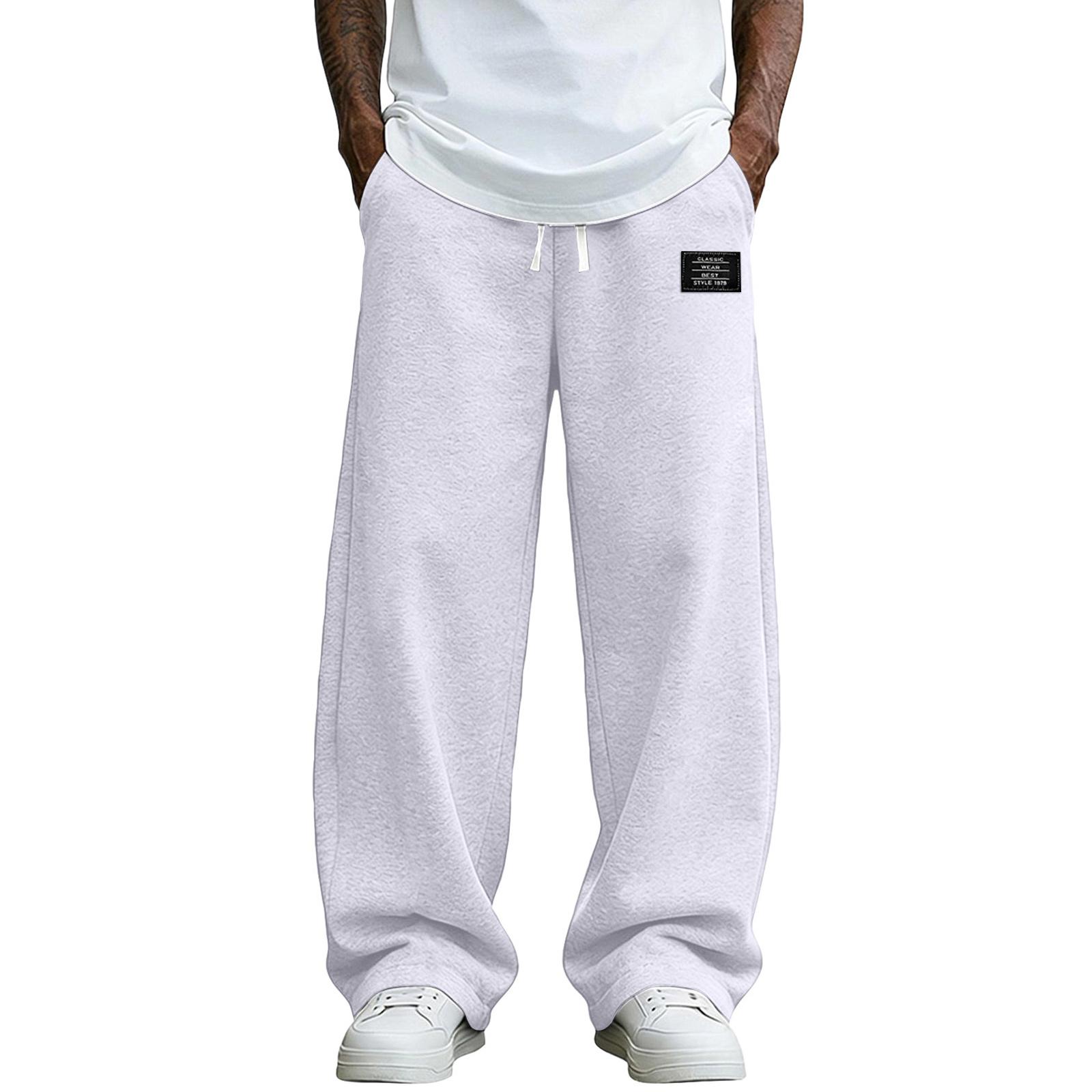 Heima B Heren losse wijde sweatpants met verstelbare trekkoord tailleband en opgestikte zakken Casual atletische broek L wit