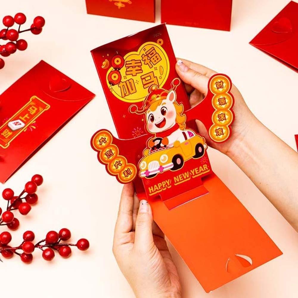 Traditional 3D Red Envelope Year of The Horse Paper Hongbao Spring Festival Red Wallet Thickened Blessing