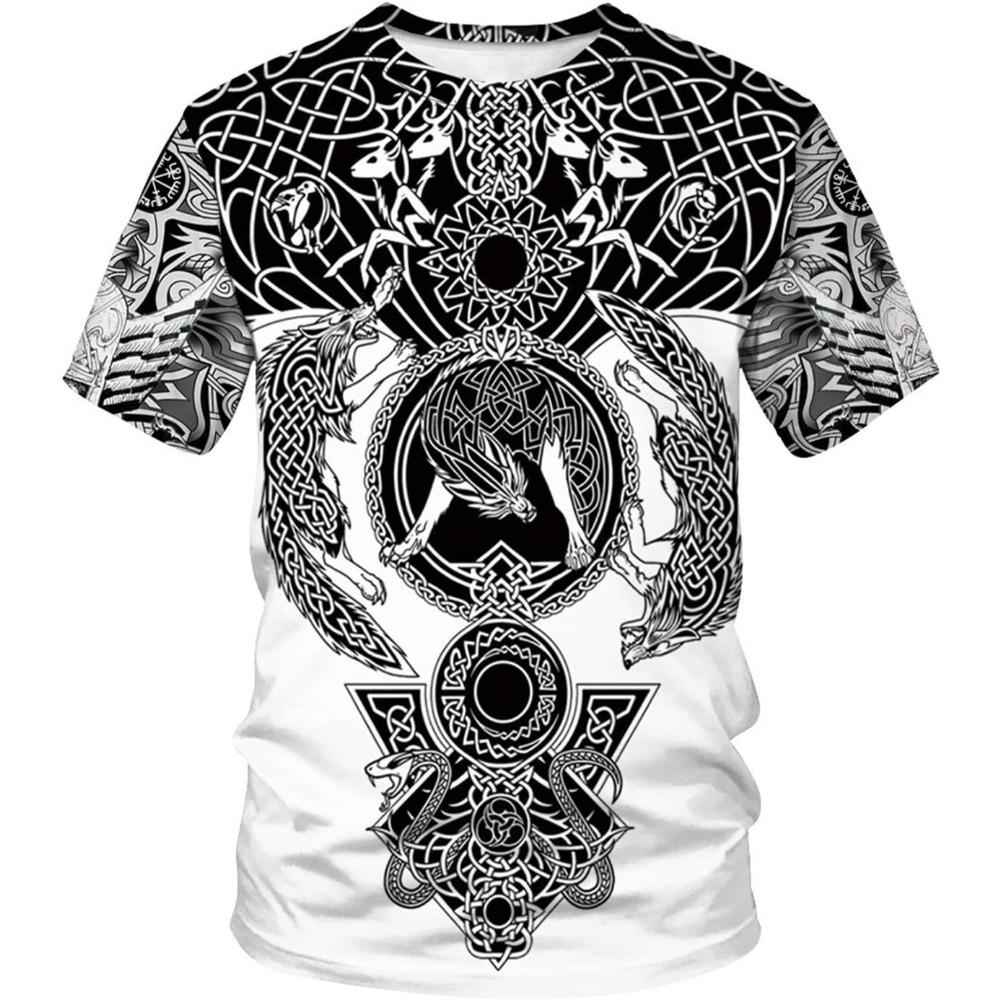 Men's Viking T-shirt Novel 3D Printed Nordic Mythical Hoodie Luxury Clothing Men's Extra Large T-shirt