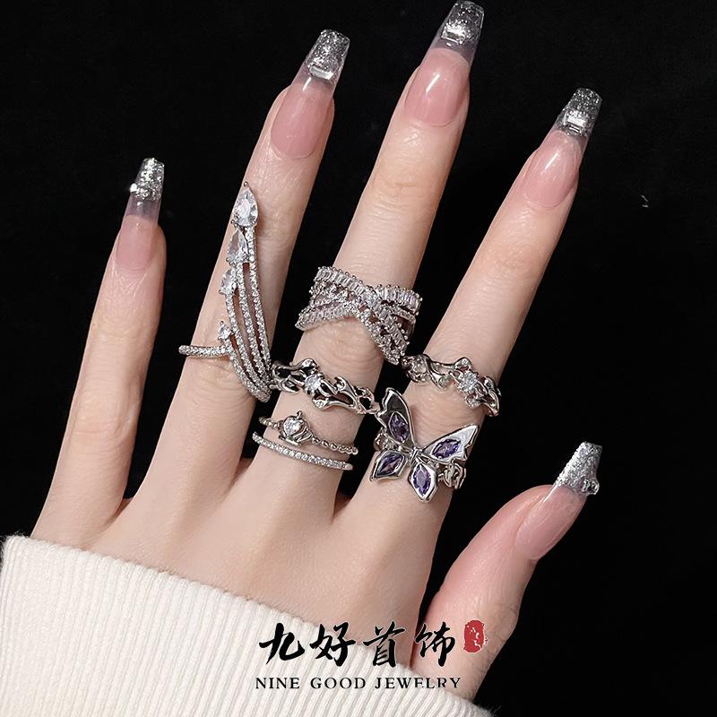 Niche Design Sense Diamond Zir*****Pening Light Luxury High Sense Cold Wind Set Ring Women'S Fashion