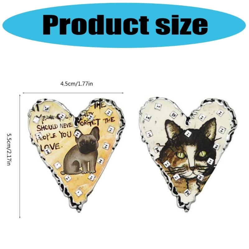 Asymmetrical Animal Doodles Earrings Heart Shape Ear Studs with Cats Dog Patterns Alloy Texture Suitable for Fashion Women