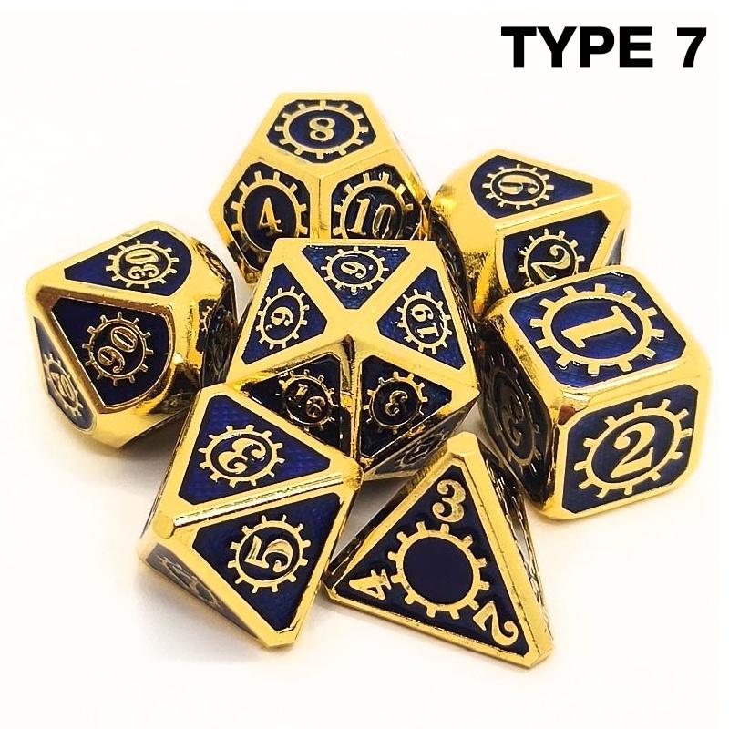 7pcs Polyhedral Metal Dice Set Zinc Alloy Solid Metal for DND Game Golden Blue 7pcs Polyhedral Metal Dice Set Zinc Alloy Solid Metal for DND Game Golden Blue