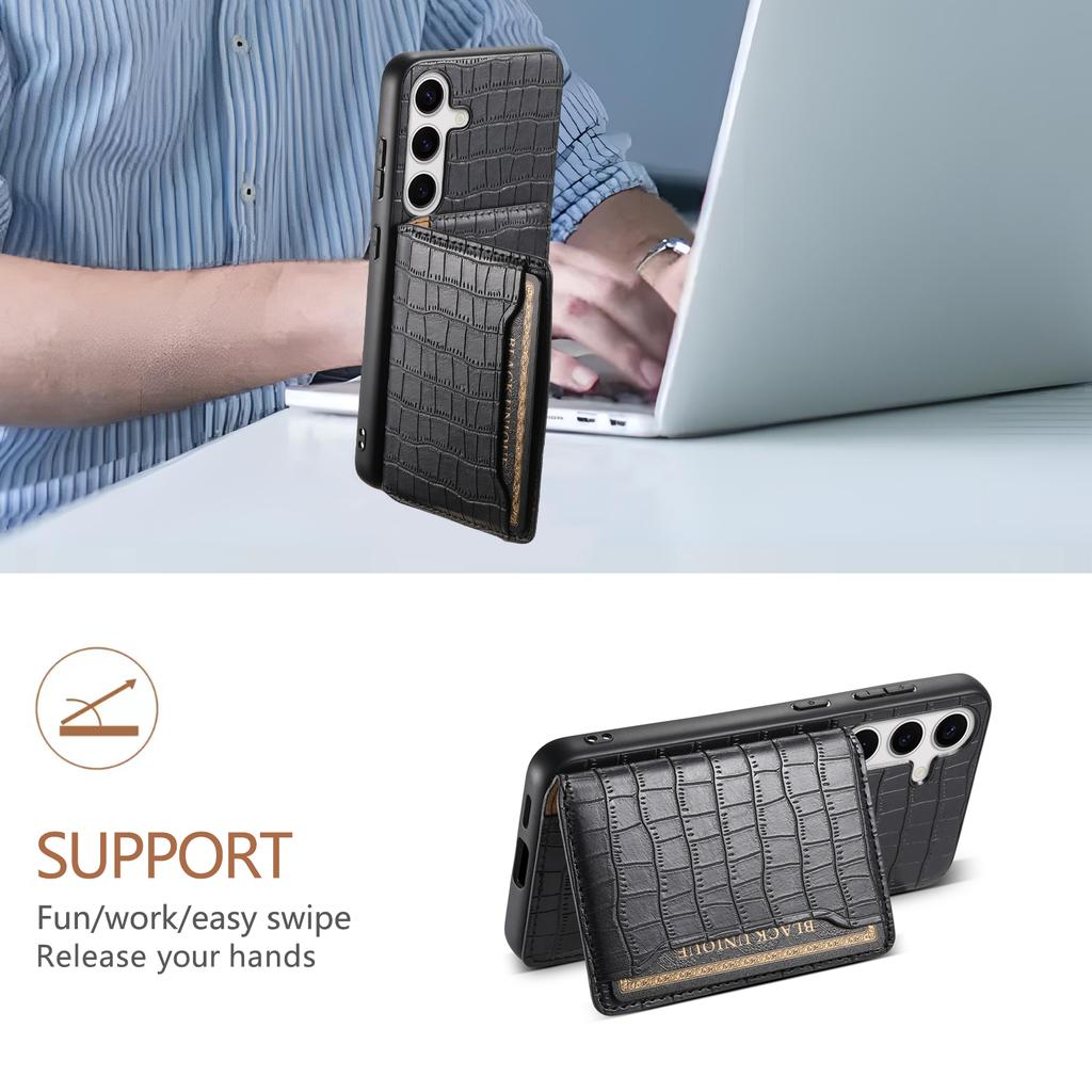 Für Samsung Galaxy S25 Hülle Kartenhalter Ständer Krokodiltextur Leder Rückseite Handyhülle