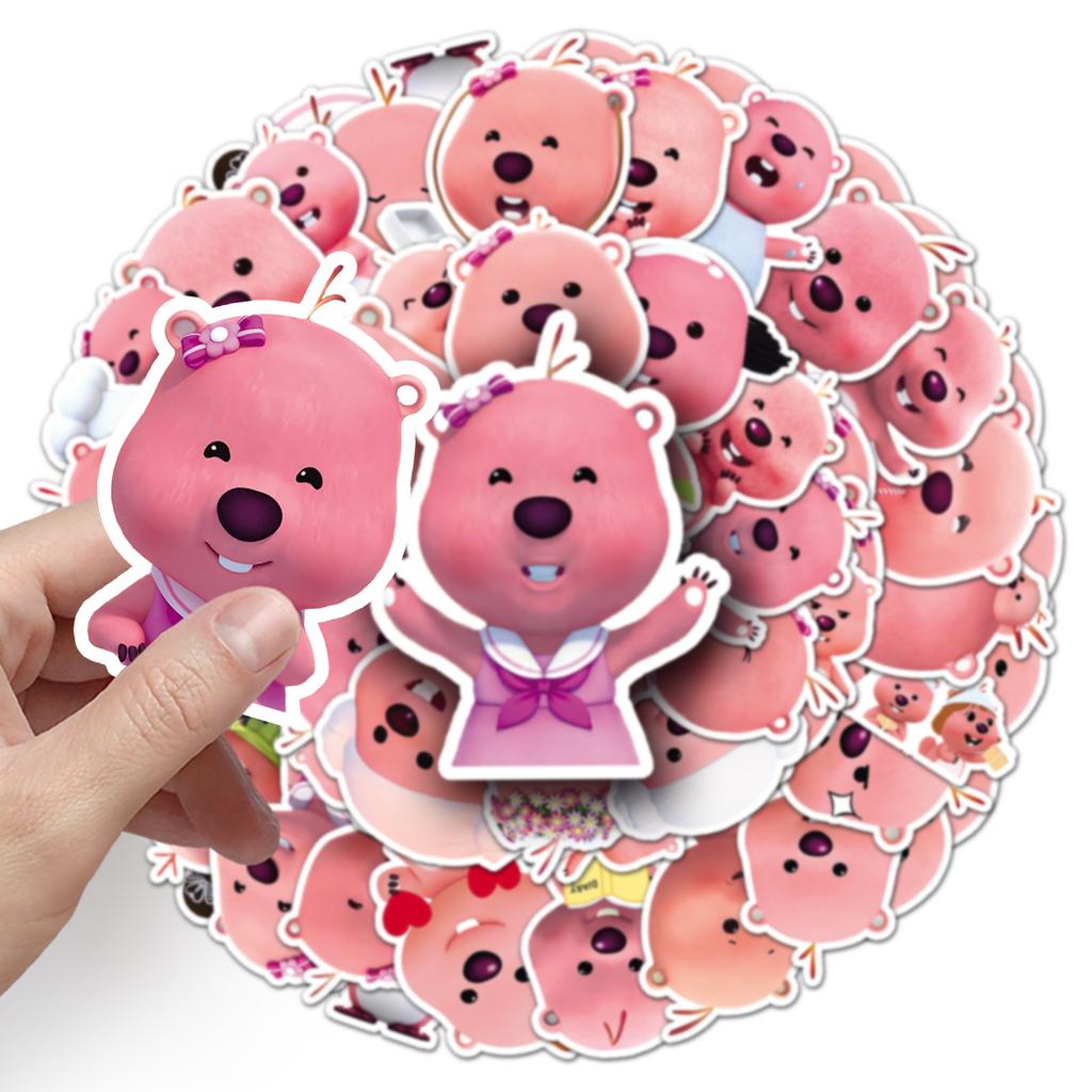 50 Loopy Korean Cartoon Cute Pink Beaver Ruby Children's Gooka DIY Mobile Suitcase Stickers