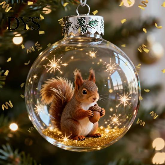 Wildlife Themed Christmas Ornaments 3D Animal Decoration Clear Plastic Xmas Ball Hanging with Sparkling Star Accents for Winter Holiday Tree