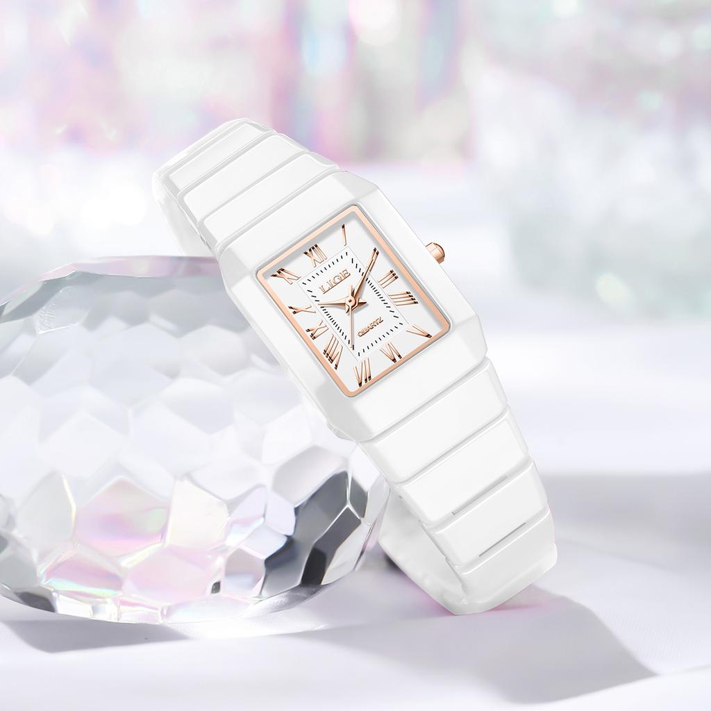 LIGE Watch Women's Wristwatch Brand Ceramic Fashion Quartz Elegant Waterproof Vintage Ultra-Thin Watch for Women Reloj De Mujer