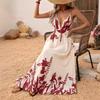 Women's Fashion Summer Spring Flower Pattern Print Sleeveless V-Neck High Waist Casual Dresses