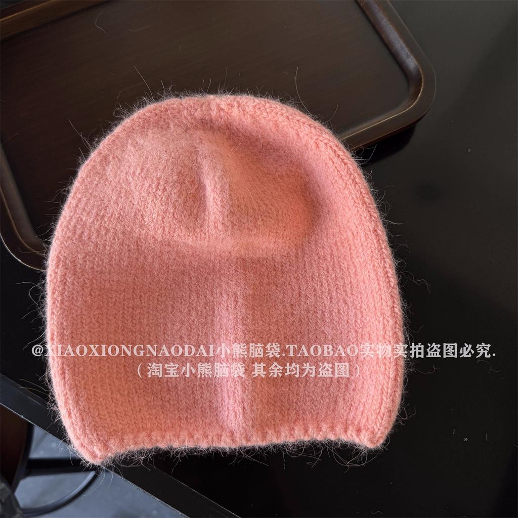 High-quality rabbit fur pullover hat, solid color, versatile winter atmosphere stacked hat, warm snowy cold hat