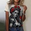 Summer Round Neck 3D Skull Print Top Fashionable Casual Short Sleeved Women's T-shirts