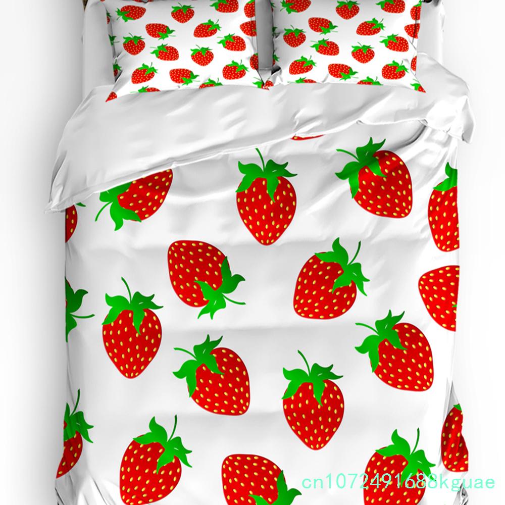 Sommerfrucht Roter Granatapfel Grünes Blatt Bettbezug mit Kissenbezug Kundenspezifisches 3-teiliges Bettwäscheset Steppdeckenbezug Doppelbett Heimtextil