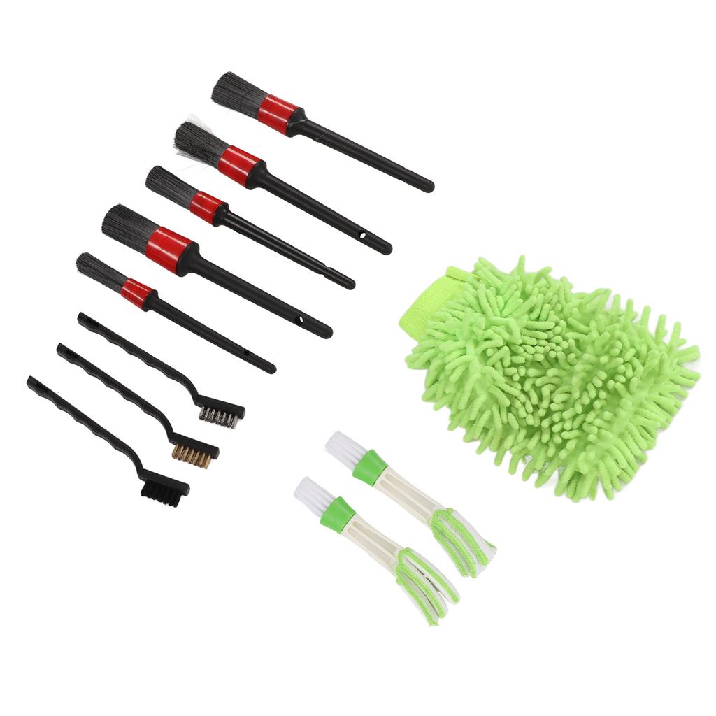 11PCS Car Cleaning Detailing Brush Set Interior Exterior Plastic for Wheels Windshield Wipers Window GlassGreen