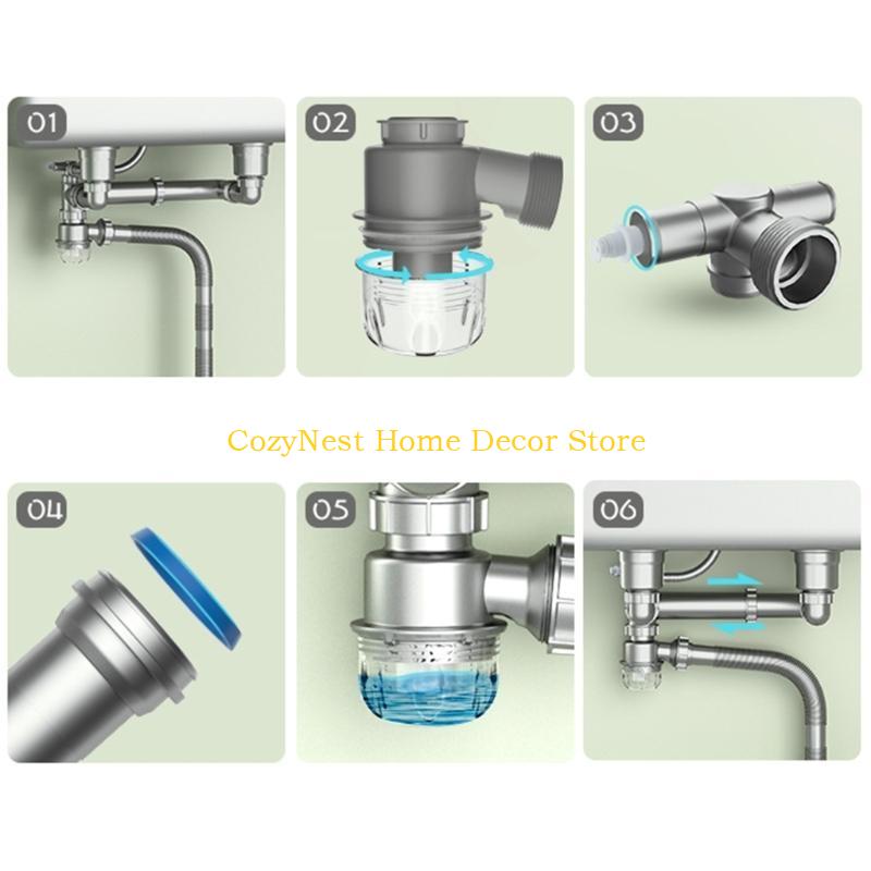 92MF Convenient Kitchen Sink Drain Set With Flexible Pipe and Clear Backflow Preventer for High Performances Daily Use