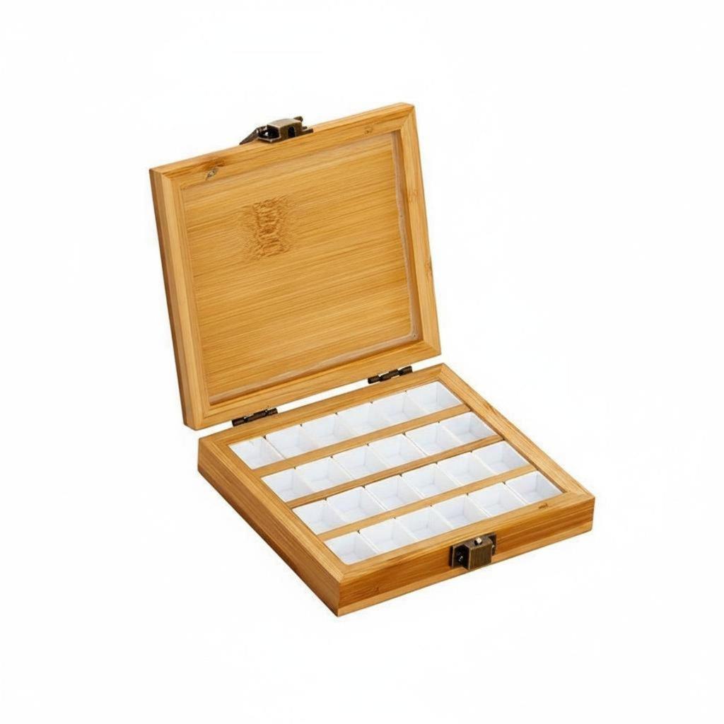 Portable Paint Palette Watercolor Mixing Box Wooden with Metal Latch for Secure