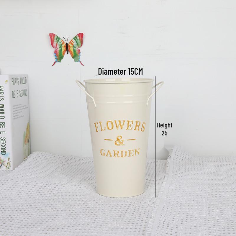 Vaso Secchiello Fioriera Minimalista in Ferro Battuto per Composizioni Fresche o Essiccate, Ideale per Fioreria o Arredo Soggiorno