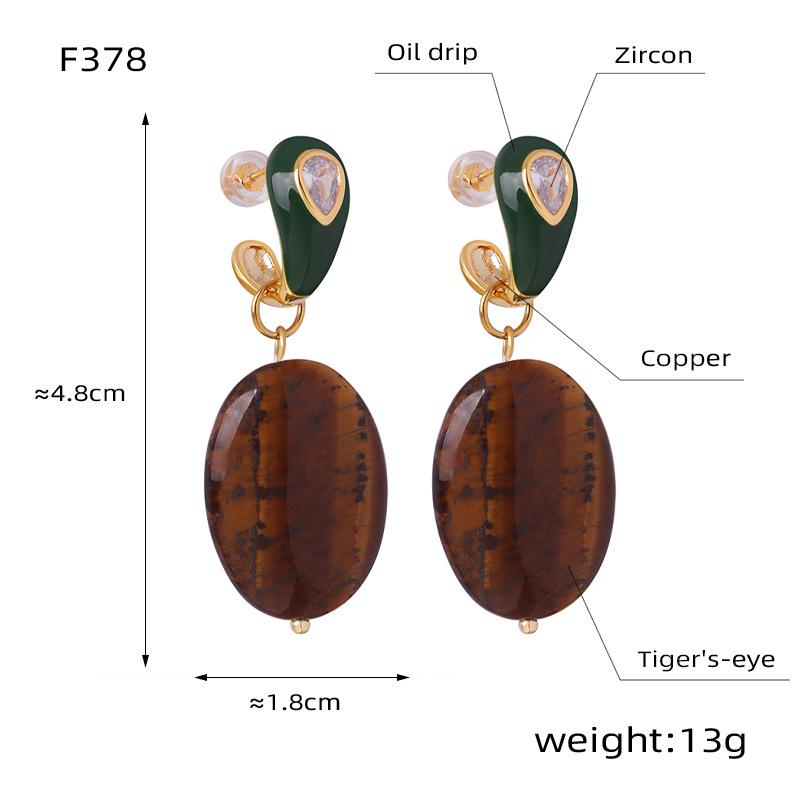 Maillard Copper Gold-Plated Earrings with Tiger Eye & Diamond Inlay