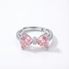 Minimalist Pink Bow Crystal Ring - Silver Plated Adjustable Jewelry for Women Trendy Daily Fashion Accessories