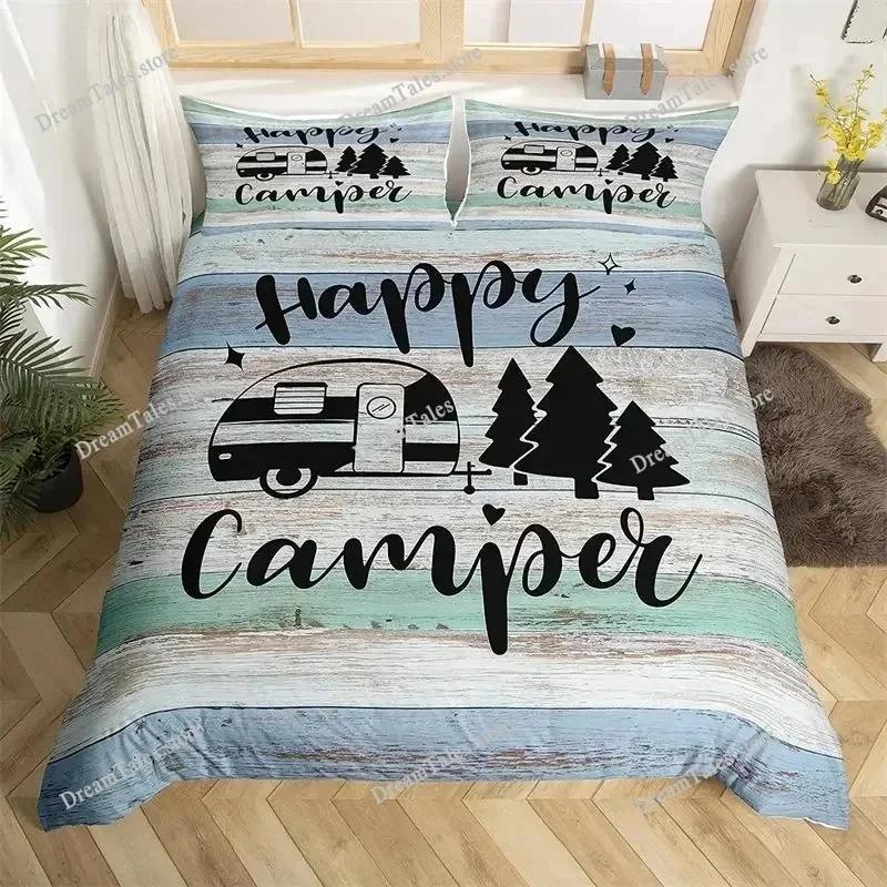 Felice Campeggio Stile Rustico Stile Camper Copripiumino Federa Set Biancheria da Letto Coperta Quilt Letto Matrimoniale Tessile per la Casa Regalo di Lusso36
