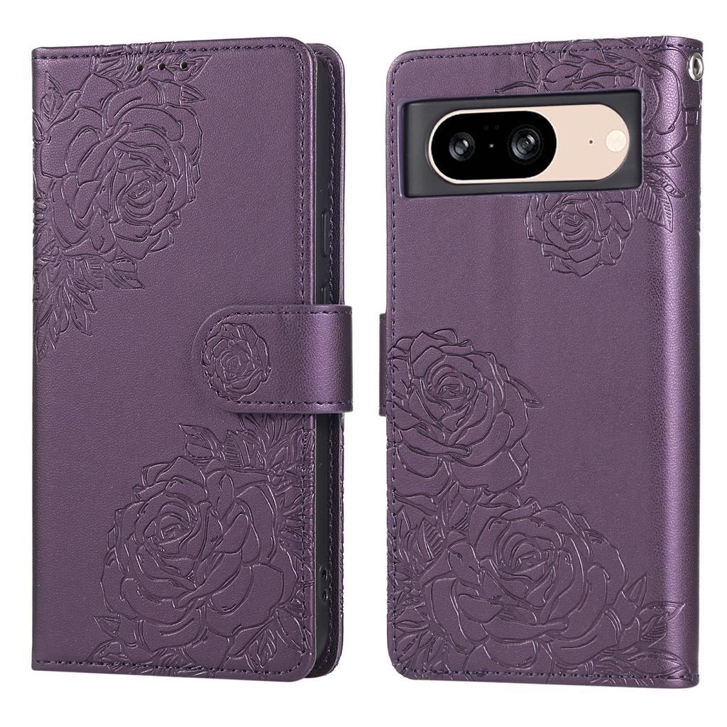 For Google Pixel 8 Case Rose Flower PU Leather Wallet Phone Cover with 3 Card Slots