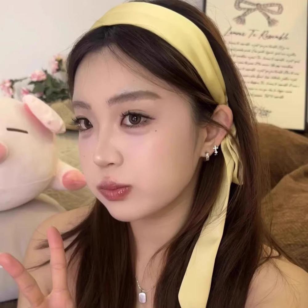 Korean Style Bow Headband Solid Color Hair Hoop Vintage Ribbon Hair Band Headwear