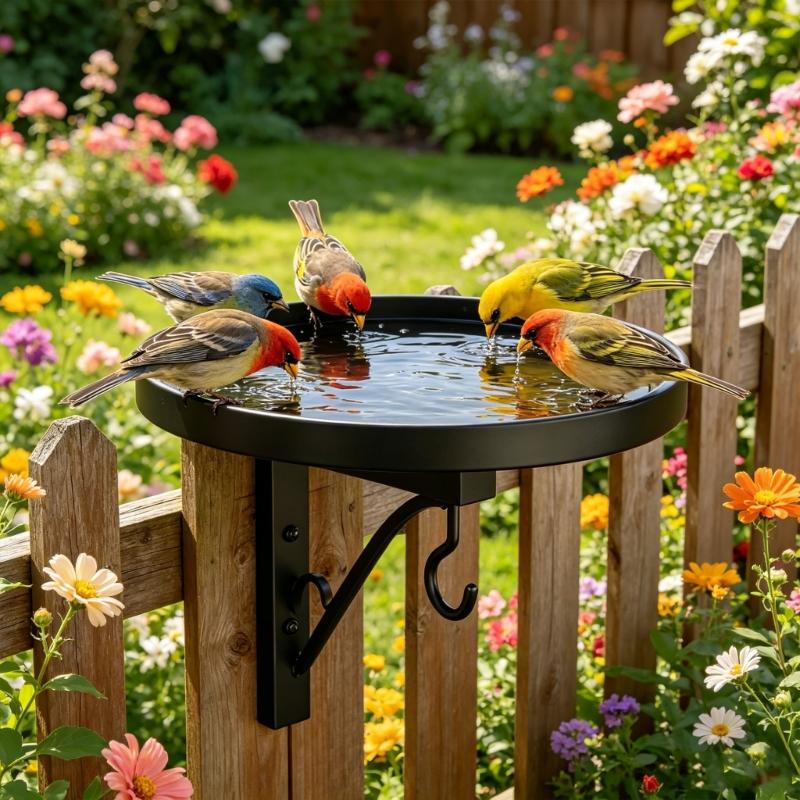 Outdoor Bird Bath Bowl with Bird Ornaments for Garden Decors Durable Stable Metal Construction
