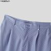 INCERUN Summer Men Zipper Waist Casual Striped Long Pants Trousers