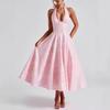 2026 Women's Exquisite Jacquard Halter Deep V High Waist A-line Dress