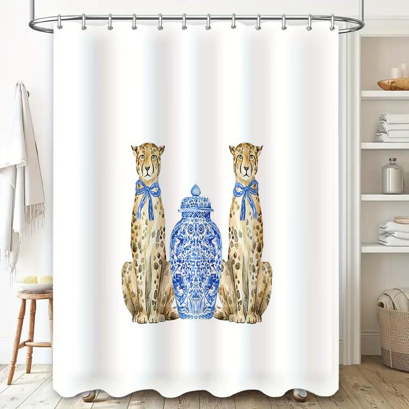 Leopard Print Shower Curtain Animal Pattern Bathroom Decor Jungle Theme Washable Fabric Shower Liner Modern Home Decor