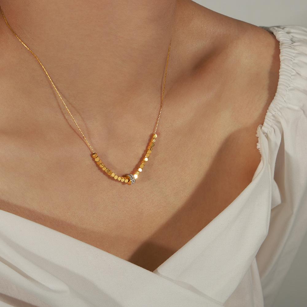 Elegant Geometric Zircon Pendant Necklace - Gold Plated Titanium Steel
