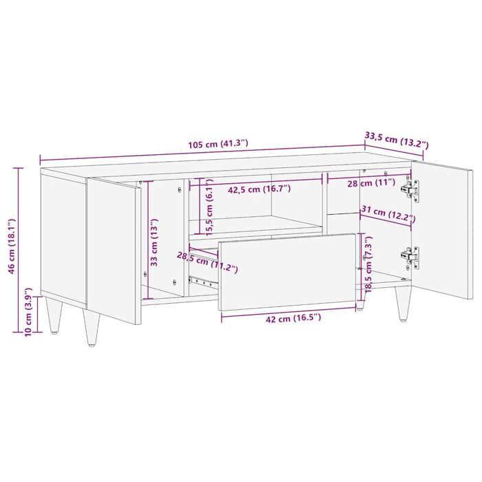 VidaXL TV Cabinet Light Grey 105x33.5x46 Cm Solid Mango Wood, TV Bench, Hi-fi Cabinet, Entertainment Center, Sideboard 4017806