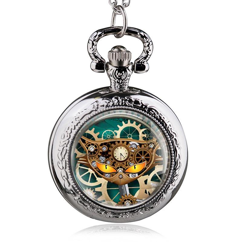 Bronze Vintage Steampunk Cat Locket Necklace Pocket Watch Pendant Gift