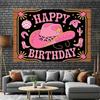 2D Disco Cowgirl Backdrop "Happy Birthday" Western Themed Photo Booth Background