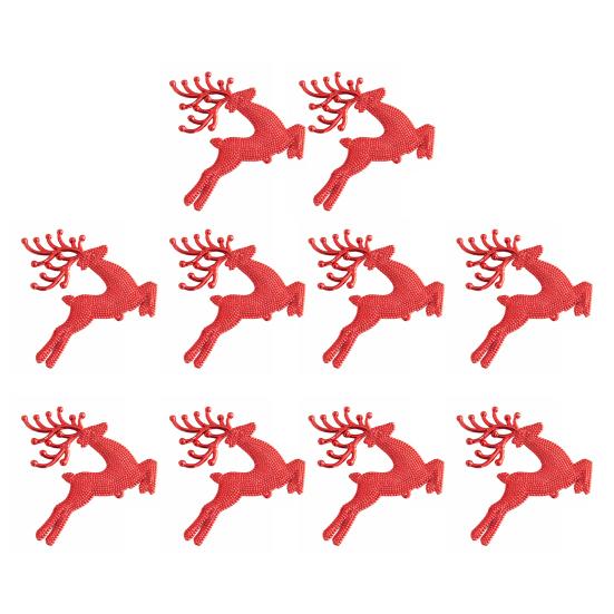 10Pcs Plastic Reindeer Hanging Ornaments Christmas Tree Glitter Elk Decorations Holiday Party Xmas Gifts