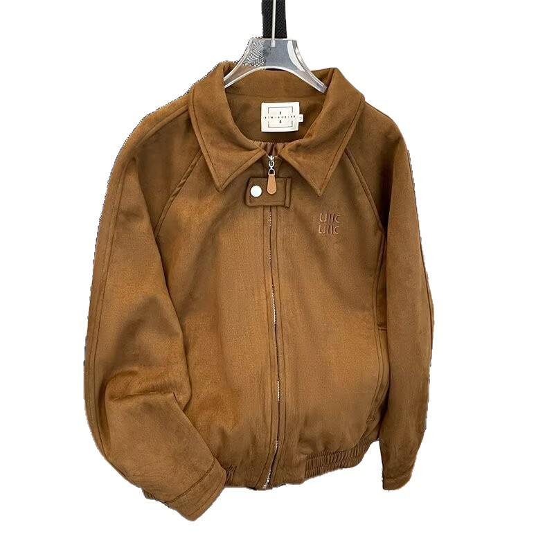 Koreanska Szykowana Damska Krótka Kurtka Baseballowa z Zamszu z Haftowanymi Literami