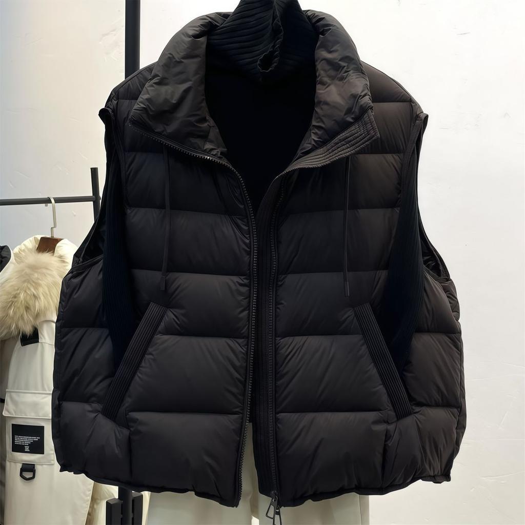 Large Size Fat Mm European Down Cotton Vest Women's Spring and Autumn New Loose Vest Stand-up Collar Vest Warm Vest Jacket