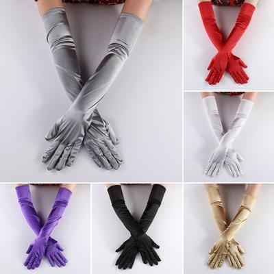 1 Pair Wedding Gloves Super Soft Elastic Fade-Resistant Washable Vivid Color Decorative Satin Women Elbow Length Evening Party Long Gloves for Girl