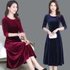 Dress Round Neck Gold Velvet Women's Mid-length Slim Fit Covering Belly Plus Size Mother Skirt Women's Clothing
