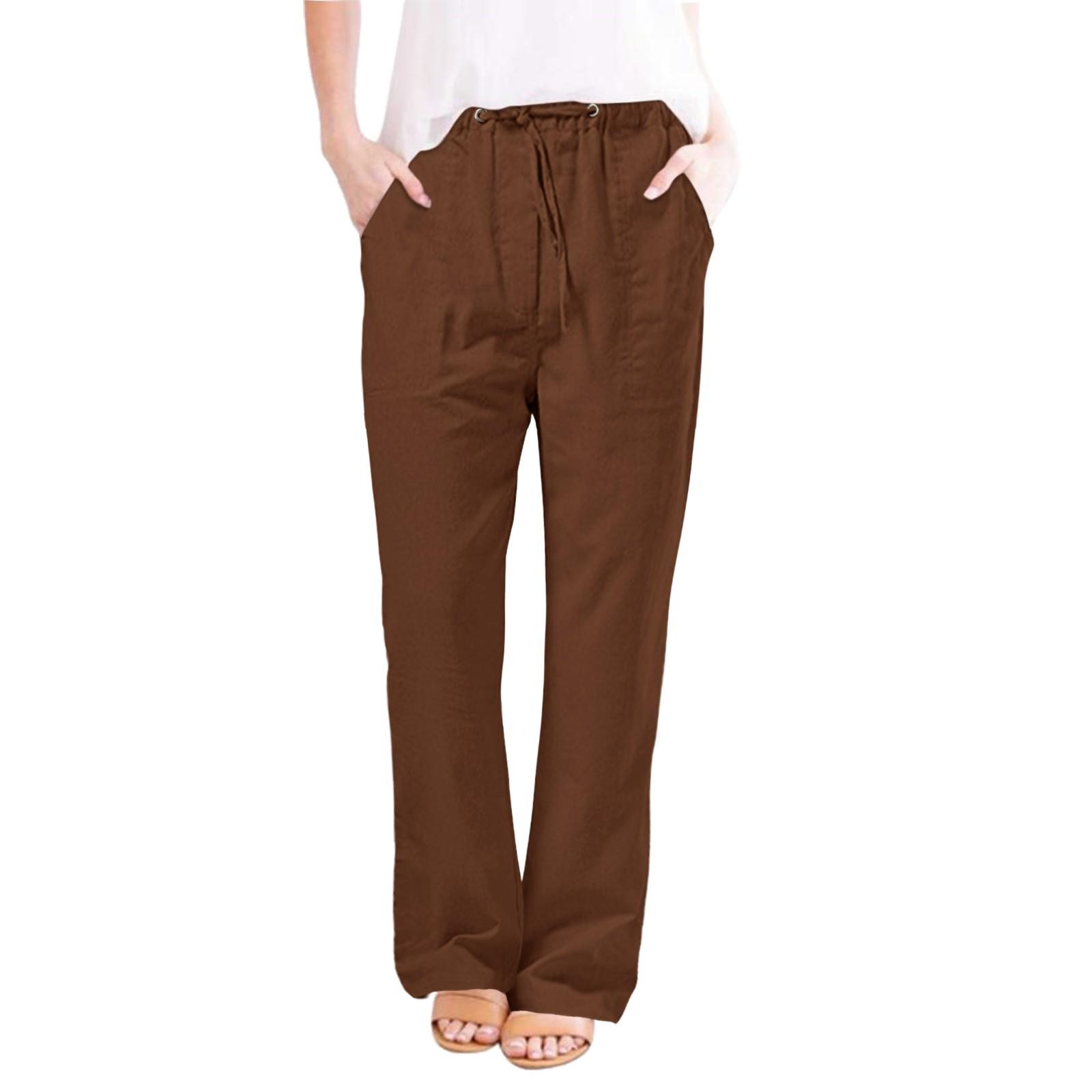 

Fashion Color Cotton Linen Fashion Loose High Waist Casual Pants For Women XXXXL коричневий