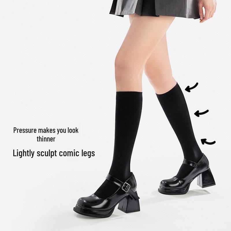 Women's Low-Pressure Over-the-Knee Compression Socks – Slimming, High-Top, Half-Length, Black, for Spring/Autumn