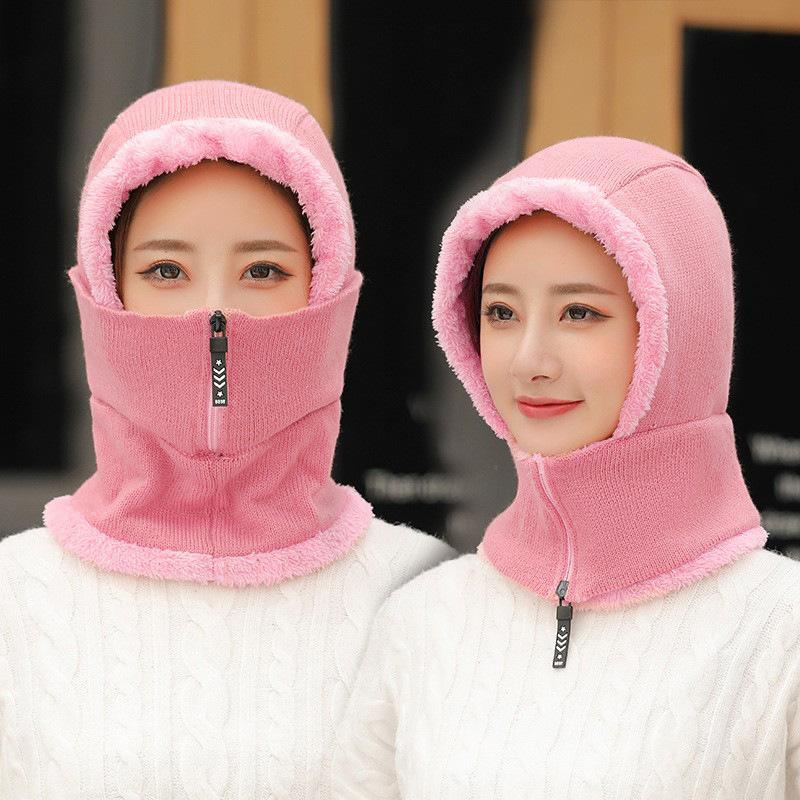 

Winter Knitted Hat Scarf Set for Women Double Layer Fleece Lined Balaclava Windproof Warm Beanie Neck Warmer for One Size