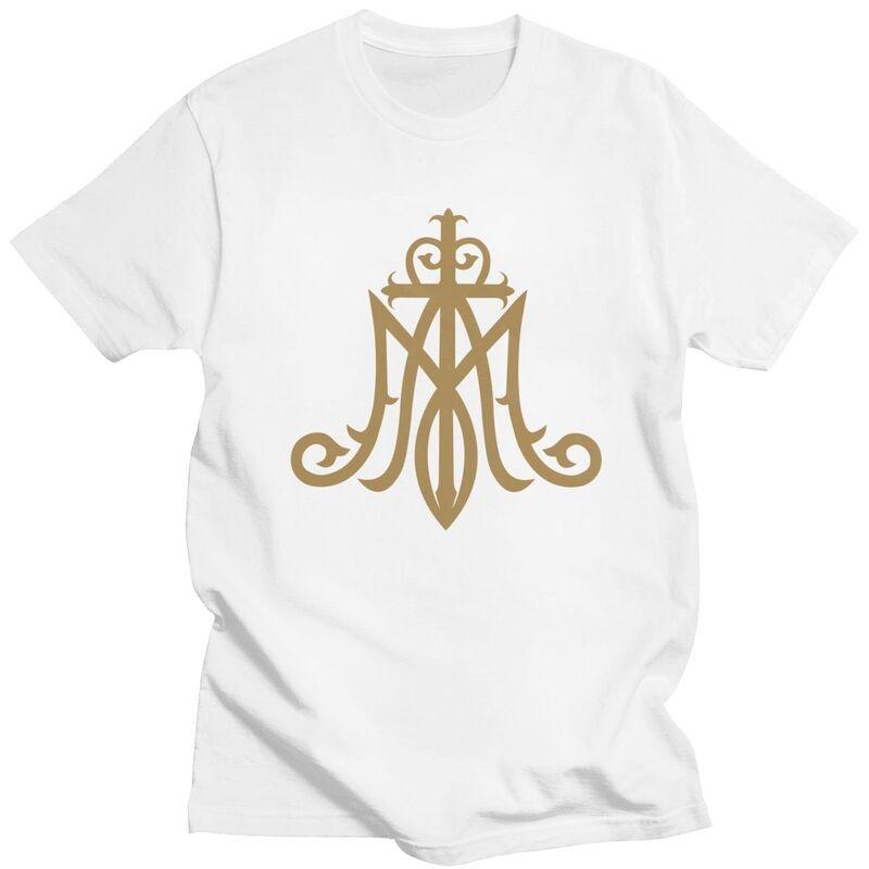 Custom Virgin Mary Monogram Ave Maria T Shirt Men Short Sleeves 100 Cotton Tshirt Leisure Catholic Christian Tees
