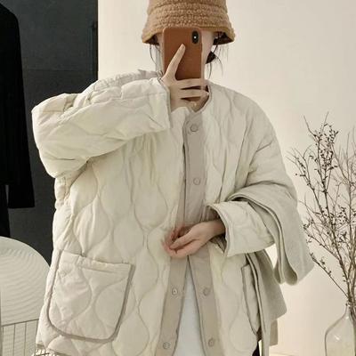 Large Size Ethnic Style Round Neck Warm and Thick 95 White Duck Down Cotton Jacket