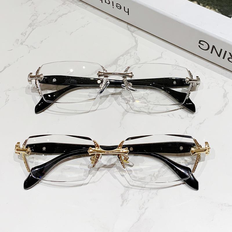Women's Slim Frameless Anti-Blue Light Reading Glasses - Fashionable Plain Face Slimming Design with Cut Edge Style.