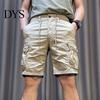 Men Cargo Shorts Elastic Waist Adjustable Drawstring Casual Straight Leg Beach with Reinforced Pockets Solid Color