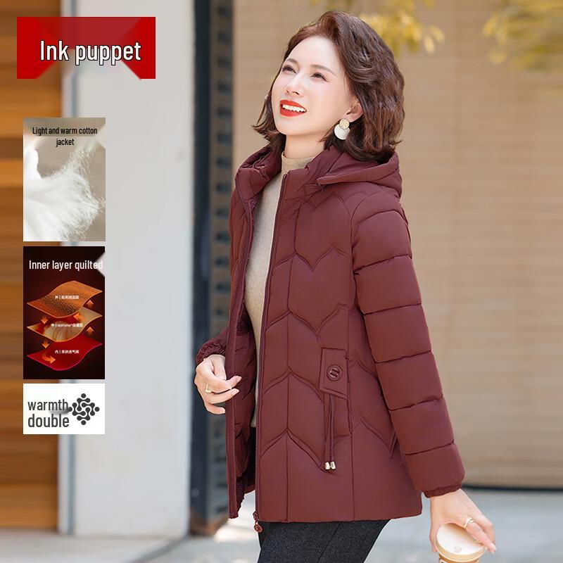 

Mouou Mom s 2025 Winter Hooded Padded Jacket for Middle-Aged Women 3XL