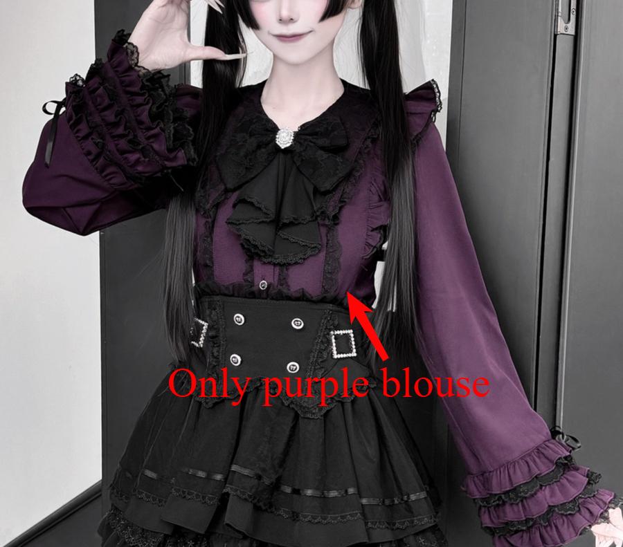 Cute Lace Bow Lolita Shirts Women Japanese Y2K Puff Long Sleeve Slim Fit Blouse Subcultural Matching Clothing