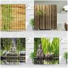 Zen Green Bamboo Shower Curtains Stone Buddha Lotus Candle Asian Japanese Spa Garden Scenery Bath Curtain Fabric Bathroom Decor