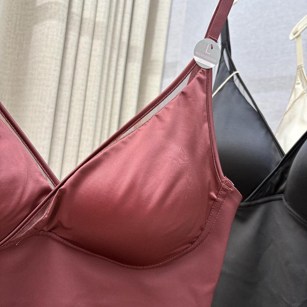 Autumn Women's French Satin V-Neck Camisole with Chest Pad