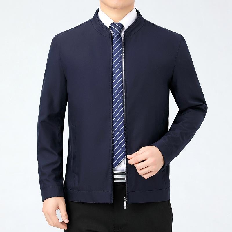 New Spring and Autumn Men s Jackets Mulberry Silk Stand-up Collar Thin Jackets Middle-aged Jackets Men s Large Size High-end Tops 170
