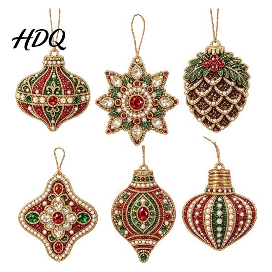 Decorative Ornaments for Dormitories 6 Pcs Christmas DIY Faux Pearl Painting Kit Ornaments Rhinestone Art Indoor Outdoor Party Decor Tree Hanging